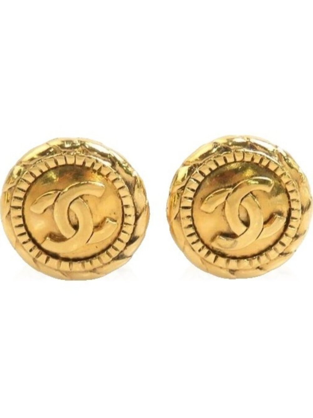 Chanel CC Gold Plated Vintage Earrings Coco Mark Logo Round Clip